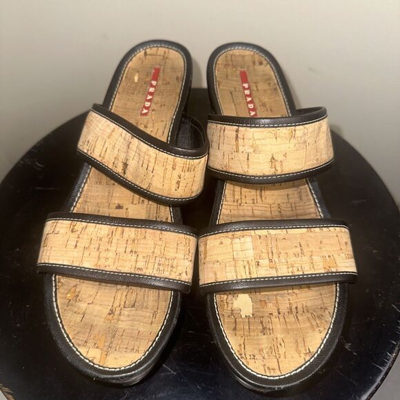 Authentic Women's Prada Logo Platform Slide Wedge Sandals Shoes Size 40EU/9.5 US - Picture 2 of 11